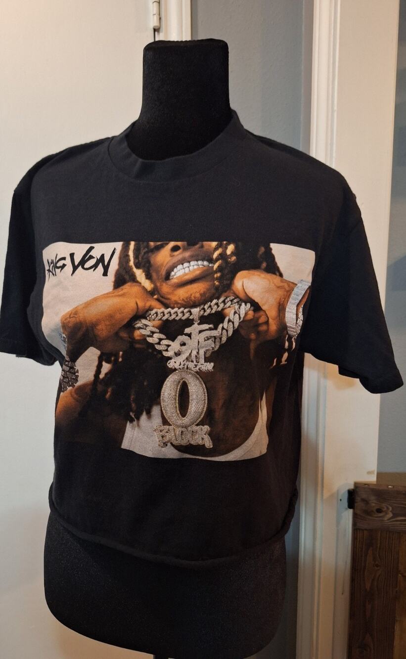 KH King Von Adult Short Sleeve Graphic T-Shirt Black Size Med Cut Off Cropped